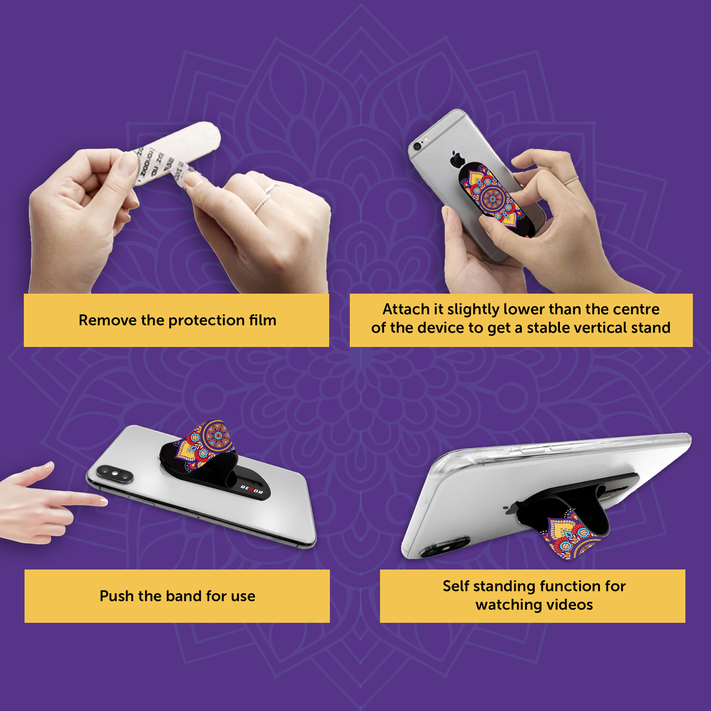 Finger Grip & Selfie Holder - Mandala & Black (Pack of 2)