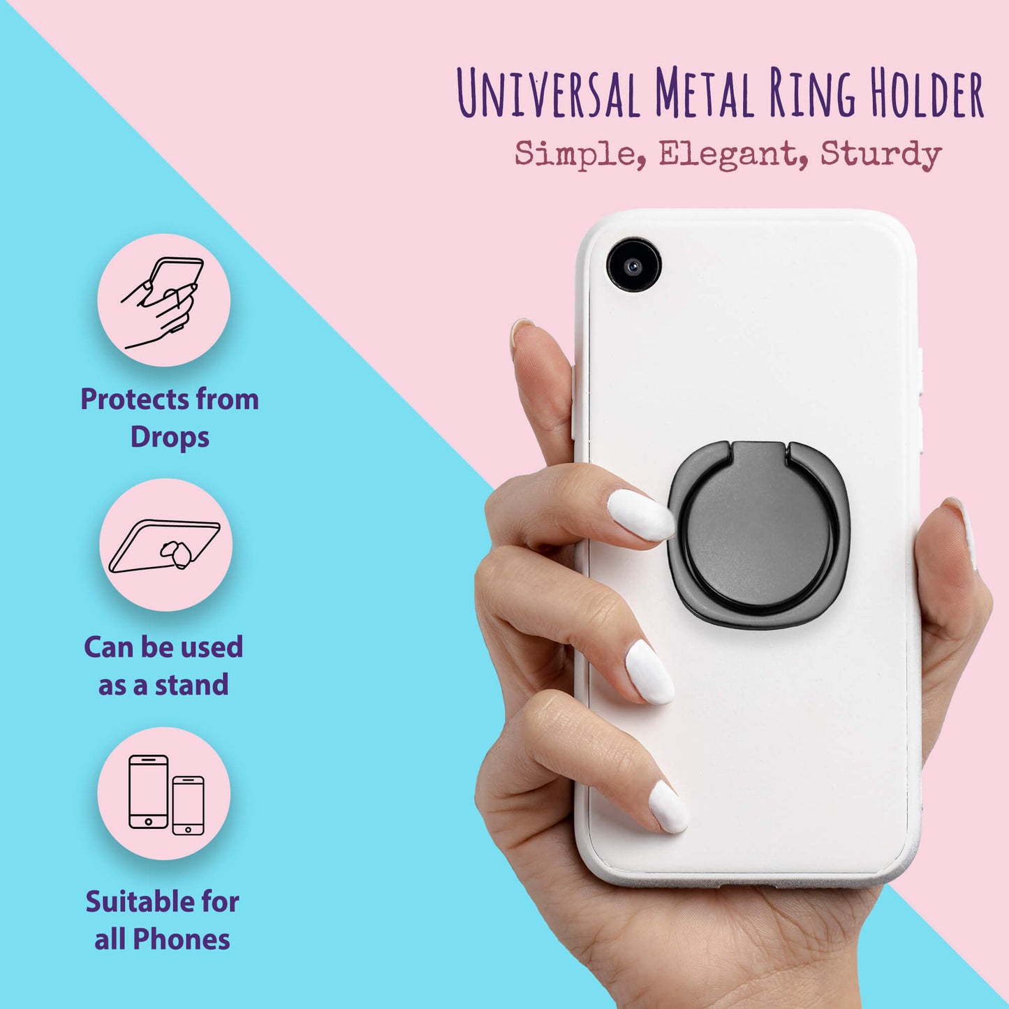Finger Grip & Selfie Holder - Metal (Rose)