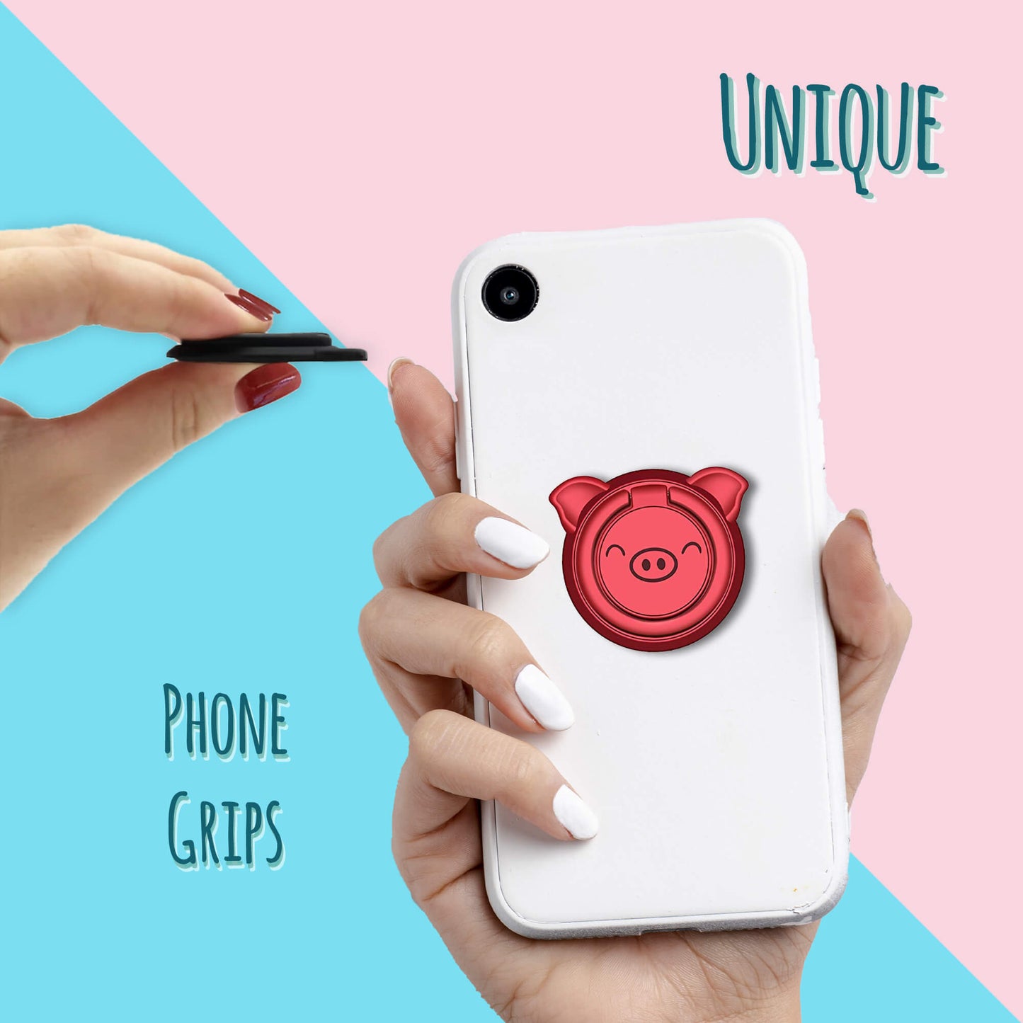 Finger Grip & Selfie Holder - Pig (Red)