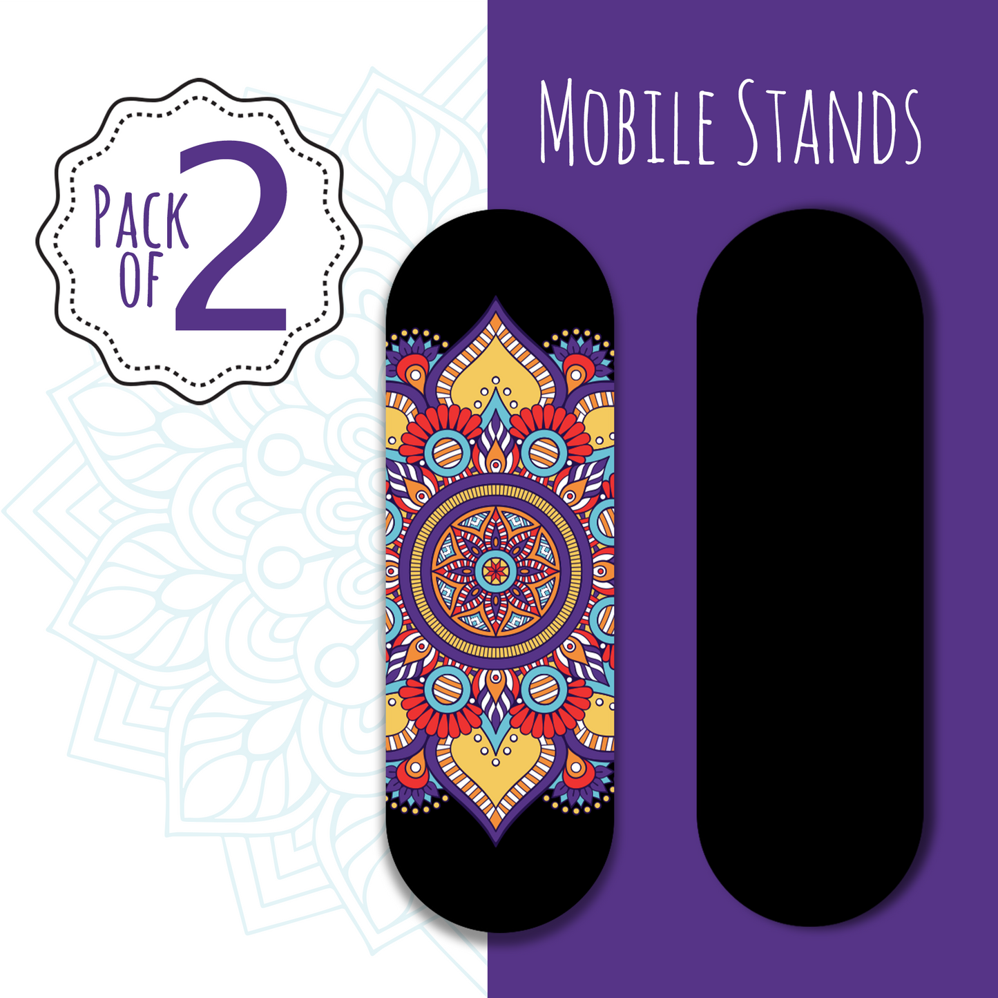 Finger Grip & Selfie Holder  - Mandala & Black (Pack of 2)