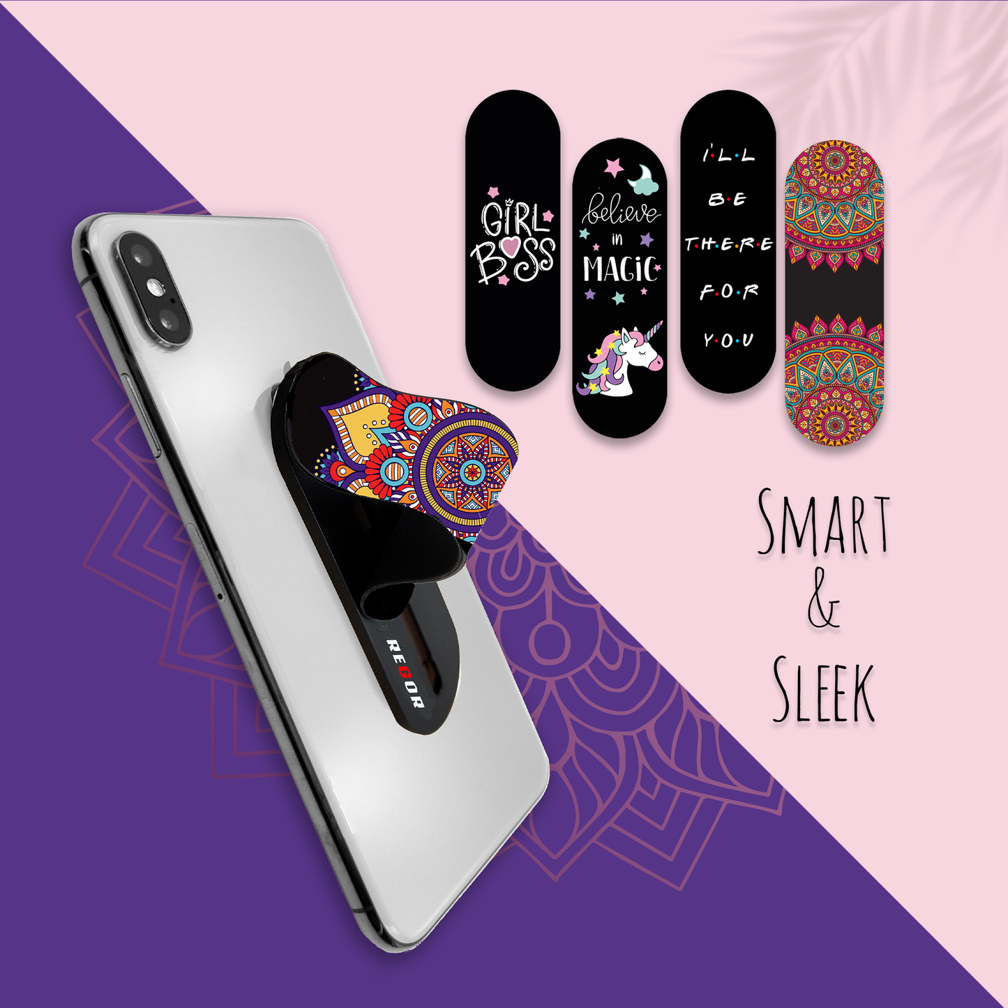 Finger Grip & Selfie Holder  - Mandala & Black (Pack of 2)