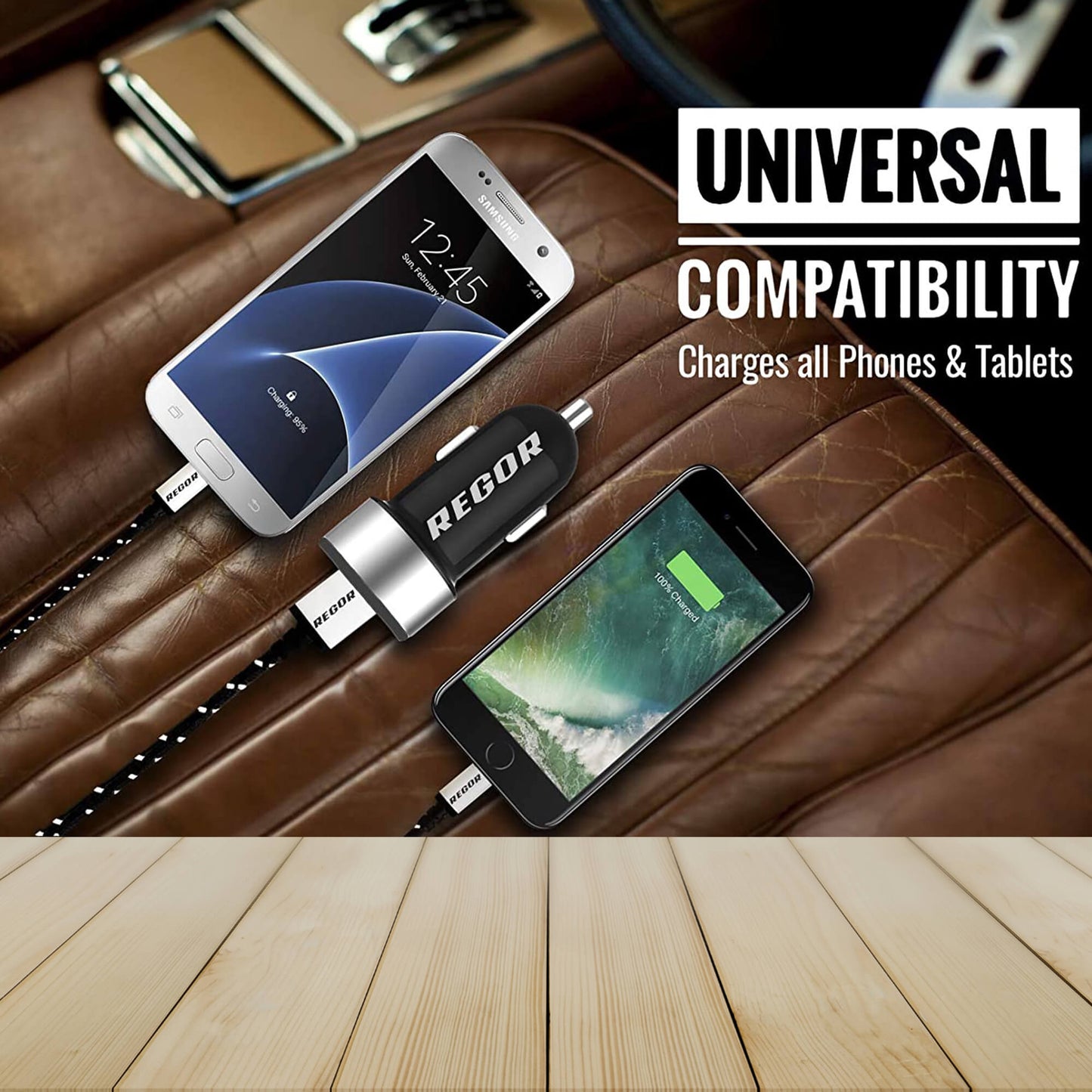 Regor [4.8Amp - 2 Port] High Speed Car Charger for All Smartphones & Tablets + Free Micro USB Cable.