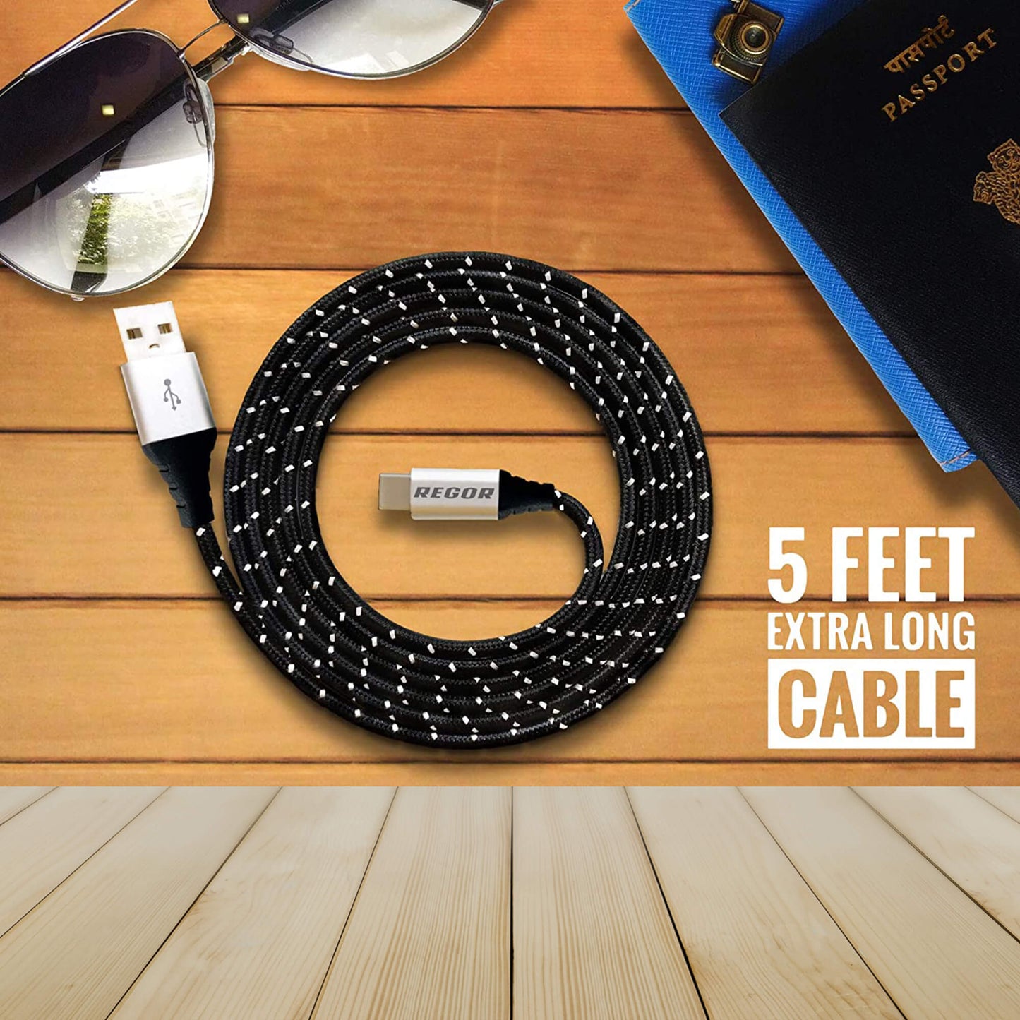 Regor TYPE-C cable, 5 Ft/1.5Mtr, RUGGED Connectors,Nylon Braided for Type-C Devices