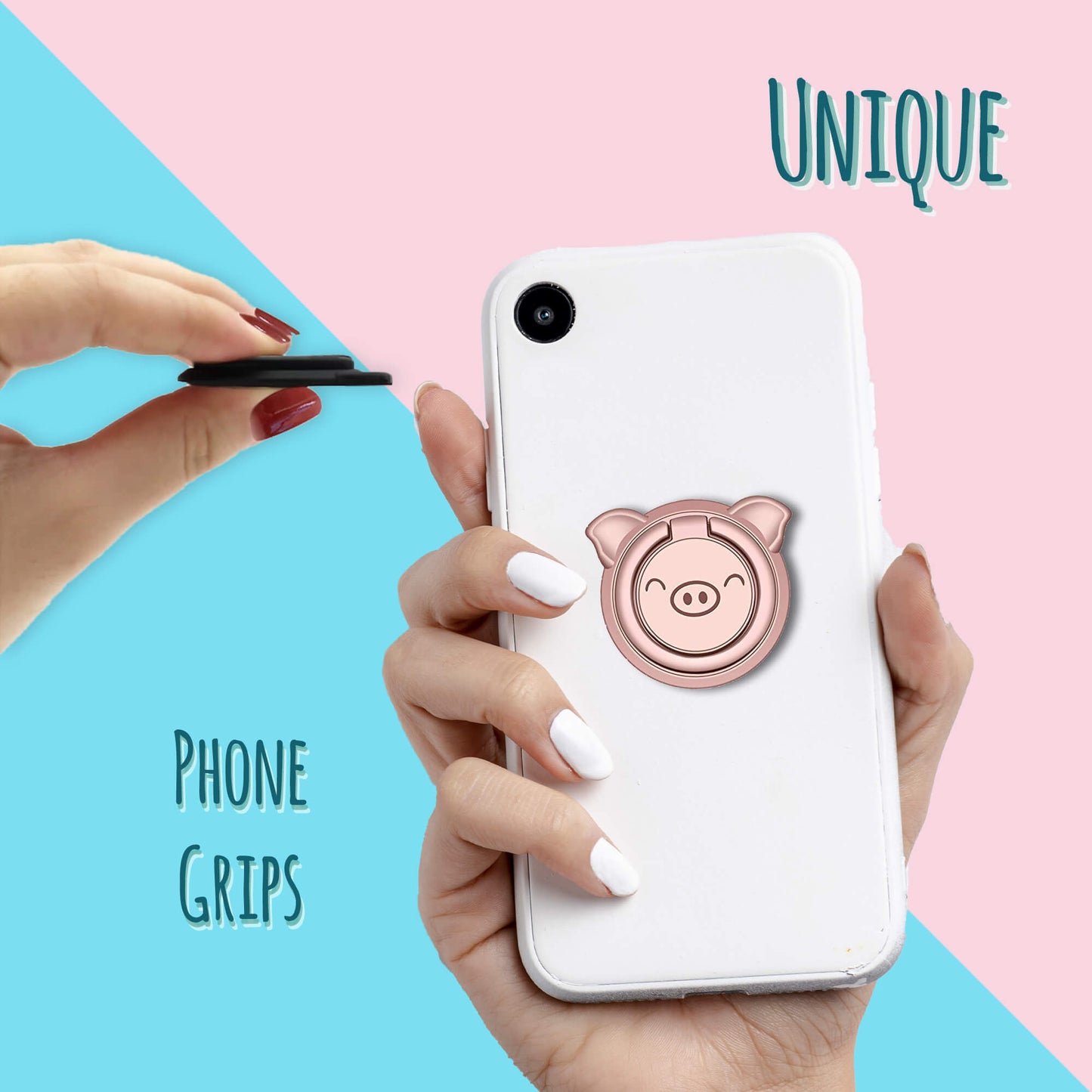 Finger Grip & Selfie Holder - Pig (Pink)